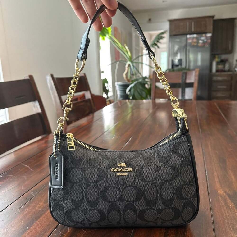 Inspired Coach Teri Shoulder Bag In Signature Canvas Black